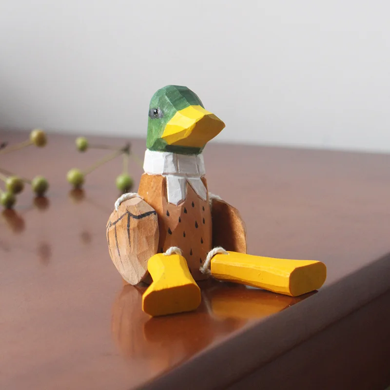 Carved Natural Solid Wood Swinging Leg Duck Note Clip Creative Statue Fengshui Lucky Wealth Home Living Room Decor Birthday Gift