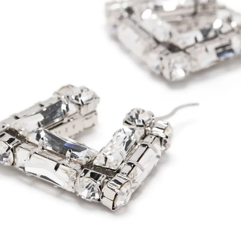 Statement Large Rhinestone Square Hoop Earrings Wedding for Women Fashion Jewelry Shiny Geometric Crystal Earrings Party Gifts
