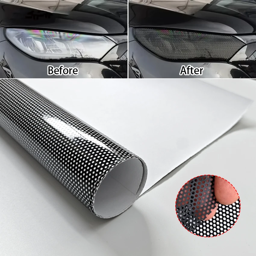 Car Headlight Sticker Perforated Vinyl Wrap Waterproof Anti-scratch Sticker with Adhesive Diy Protective Film Auto Accessories