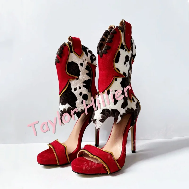 

Летние красные замшевые босоножки на шпильке с круглым носком, ботильоны на молнии, элегантные уличные римские сандалии T-Stage для женщин, большой размер 46