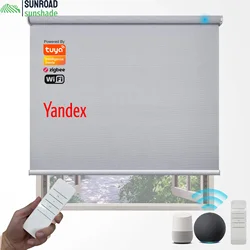 Custom Made Sunroad Smart Home Assistant Tuya Wifi Electric Roller Blinds Gray Cream Linen Natural Color App Remote Control