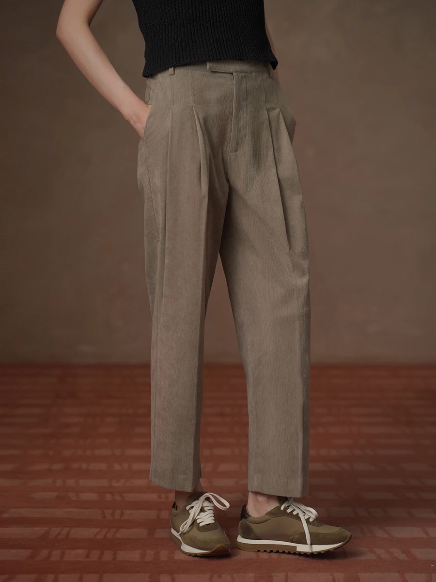 

Женские вельветовые брюки Hacikis с высокой талией, прямые, немнущиеся, гладкие, длинные, повседневные, комфортные