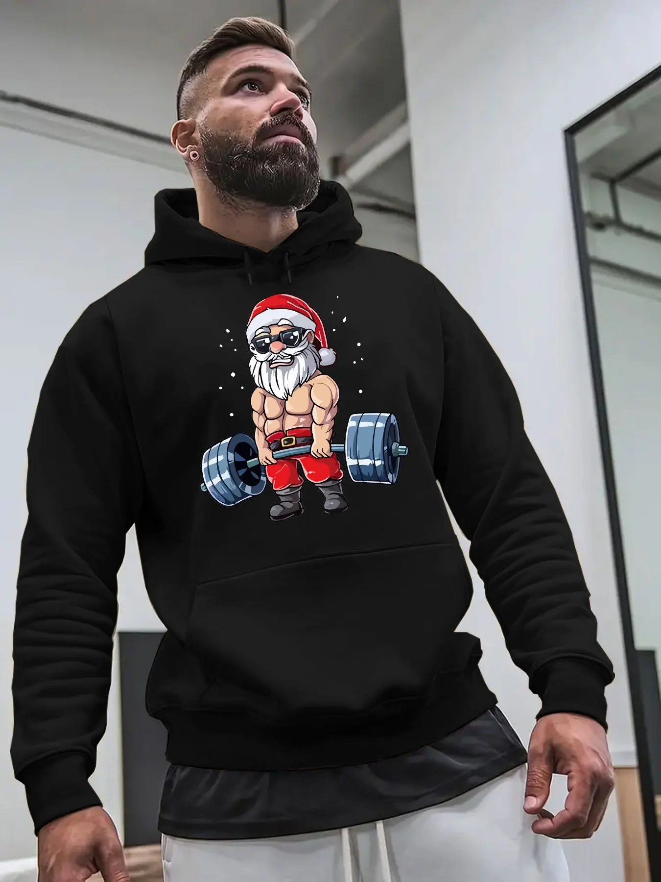 Men's new Christmas style hooded fleece pullover hoodie, trendy fall and winter casual multi-purpose hooded pullover.