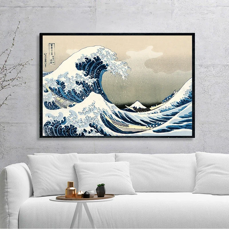 1pc frameless Canvas Painting Original Kanagawa Surfing Katsushika Hokusai Canvas Painting Print Picture Poster Wall Bedroom Hom