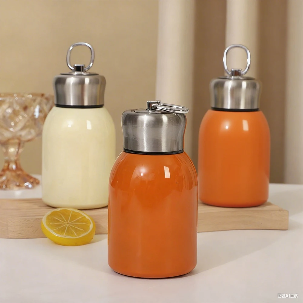 300ML Little Fatty Ding Insulated Cup. Cute Appearance. The Handle Pull Ring Is Convenient To Carry. Orange/Yellow