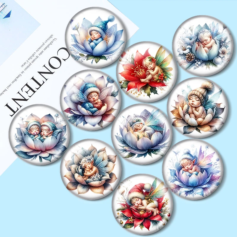 Christmas Sleeping Fairy 12/18/20/25mm glass cabochon  bracelet pendant rings for jewelry demo earrings back Making findings