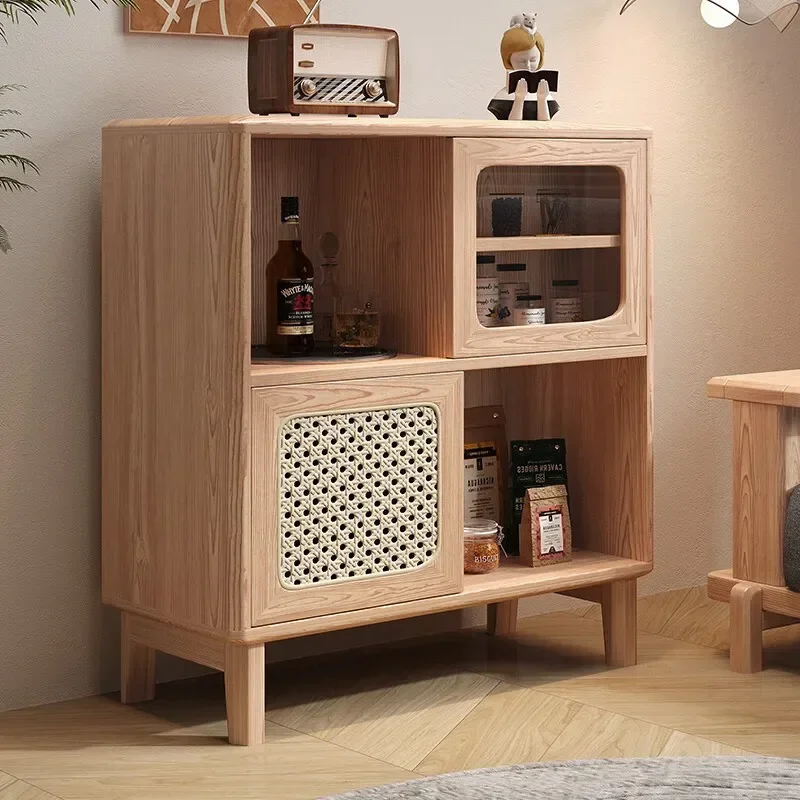 Nordic all-solid wood dining side cabinet Modern simple ash wood cupboard Duobao Pavilion display