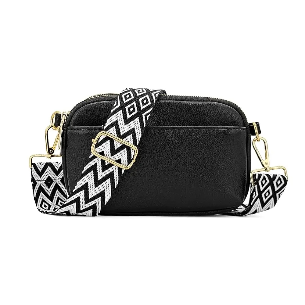 

Small Crossbody Bags for Women, 3 Pockets Womens Shoulder Bags Faux Leather Shoulder Purse with Detachable Straps