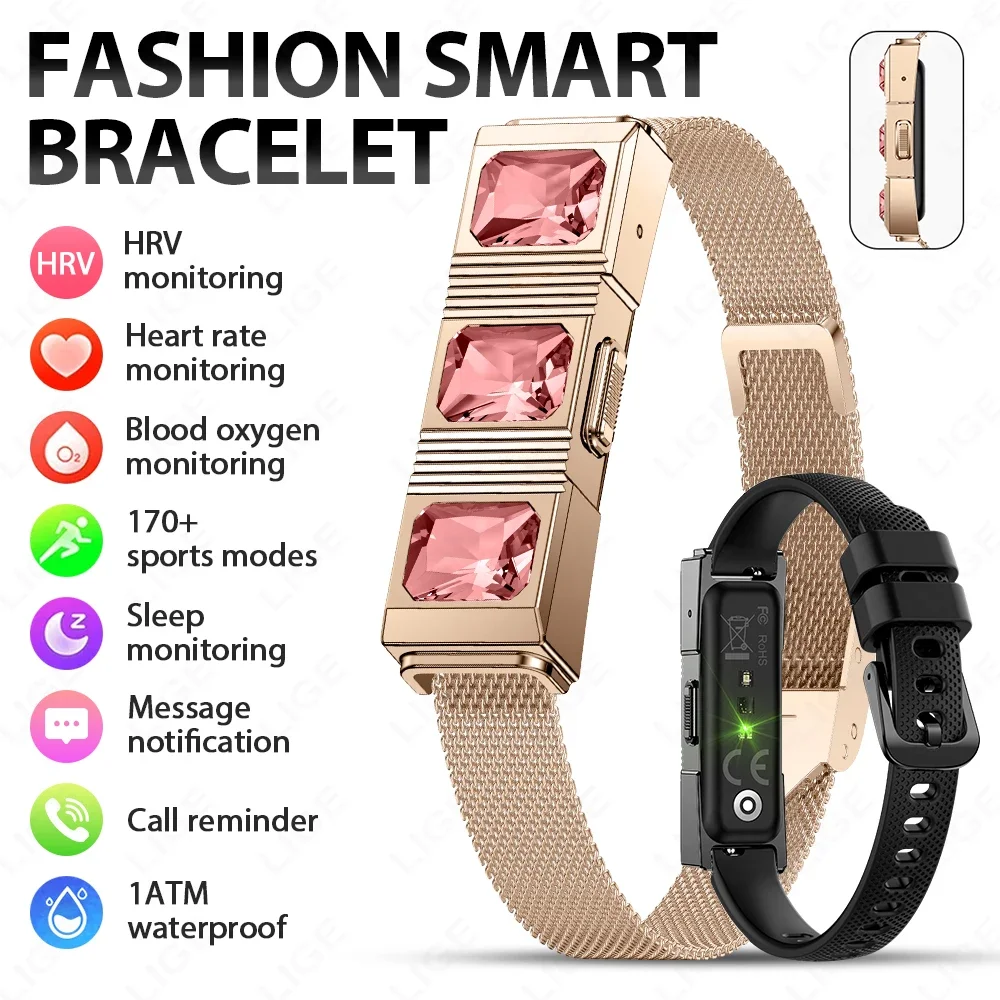 

Luxury Rhinestones Smart Bracelet Women Call Reminder Sport Band Fitness Tracker Heart Rate Health Monitor No Screen Smart Watch