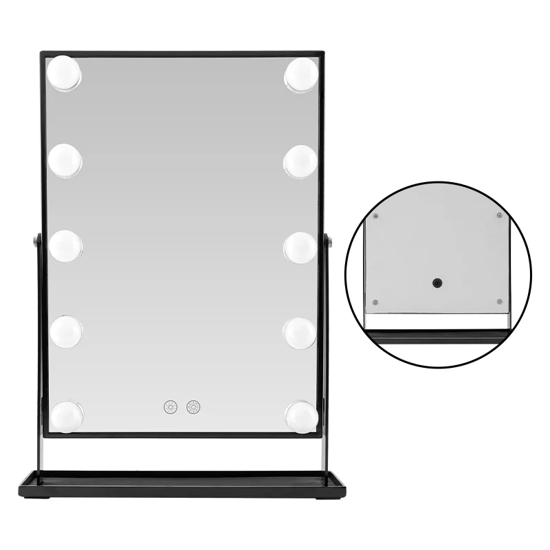 LED 테이블 메이크업 거울, 터치 컨트롤 디밍이 가능한 전구, 3가지 조명 색상 무단계 조광, 눈부심 방지용 반투명 커버