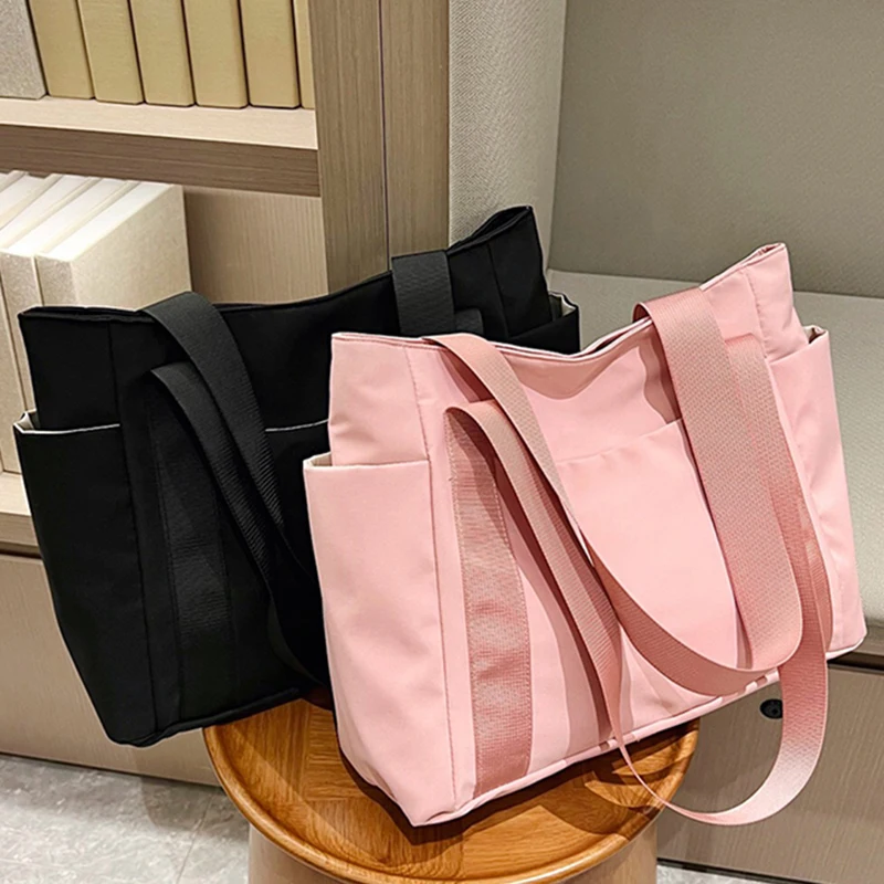 Large Capacity Women's Tote Bag Multi-pocket Work Travel Tote Bag College Student Women's Shoulder Bag Solid Color Women's Bag