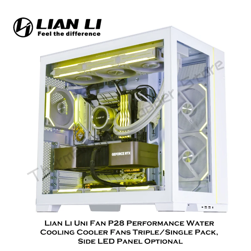 Lian Li P28 Uni ventilador de rendimiento, Enfriador de refrigeración por agua, paquete Triple/individual, Panel LED lateral de fácil empalme opcional