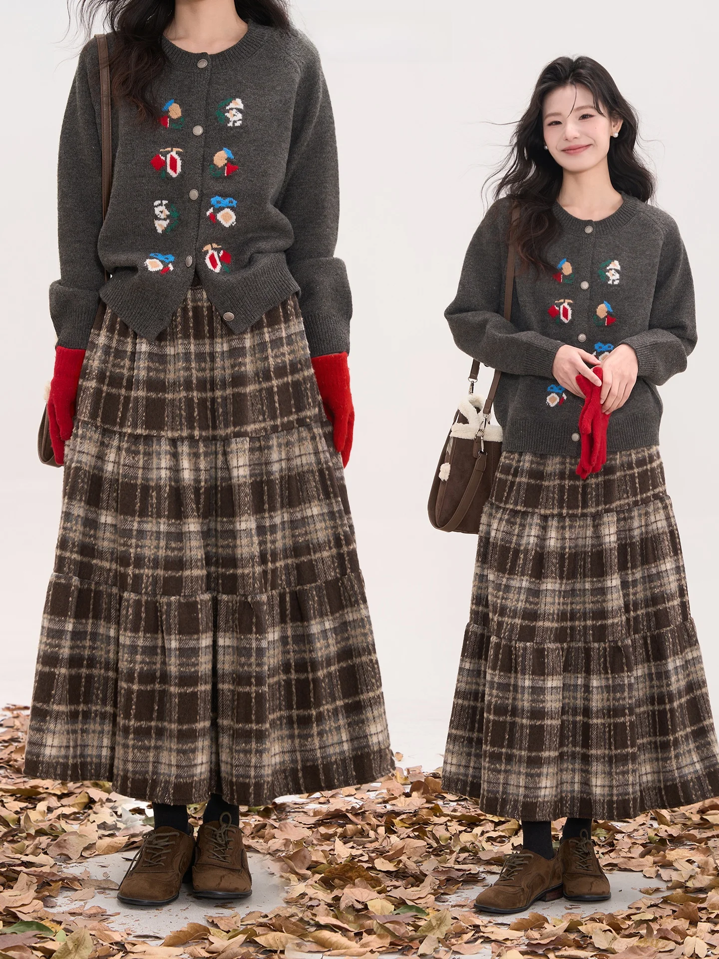 

Зимняя шерстяная юбка-трапеция в клетку Heme, женская расклешенная юбка с высокой талией, многоярусная юбка из полиэстера, винтажный стиль