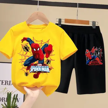 T-shirt per bambini Disney Set Aoger Spiderman Ragazzi Tendenza estiva Pantaloncini a maniche corte per bambini Set da due pezzi Abiti per bambini