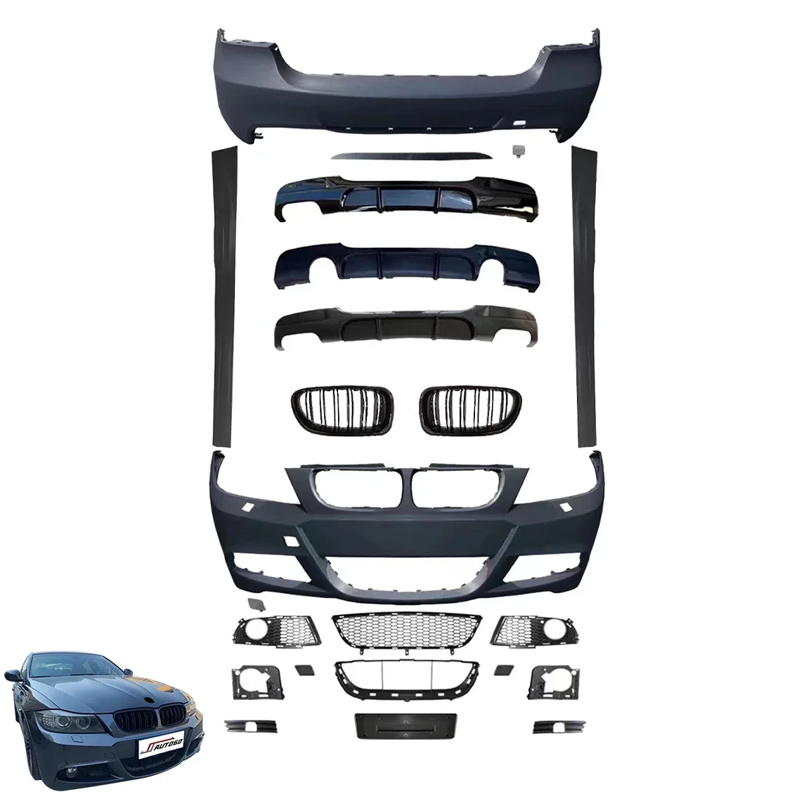 

Body Kit For BMW 3 Series E90 2005 2006 2007 2008 2009 2010 2011 2012 Update to MT M-Tech Style Front+Rear Bumper assembly