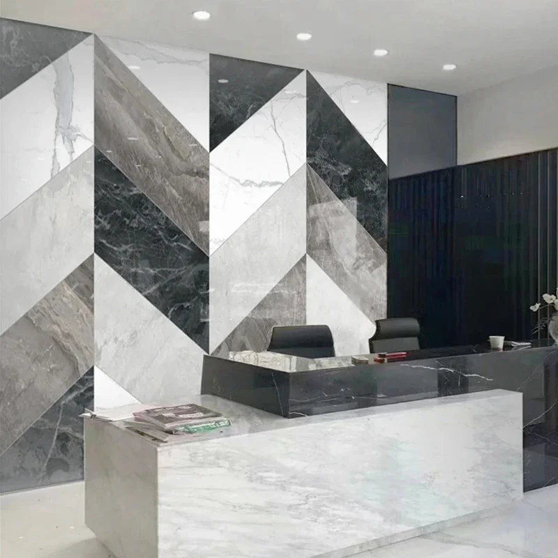 Custom 3D Mural Modern Geometric Marble Patterns Black Grey White Wallpaper for Bedroom Living Room Hotel Store Background Wall