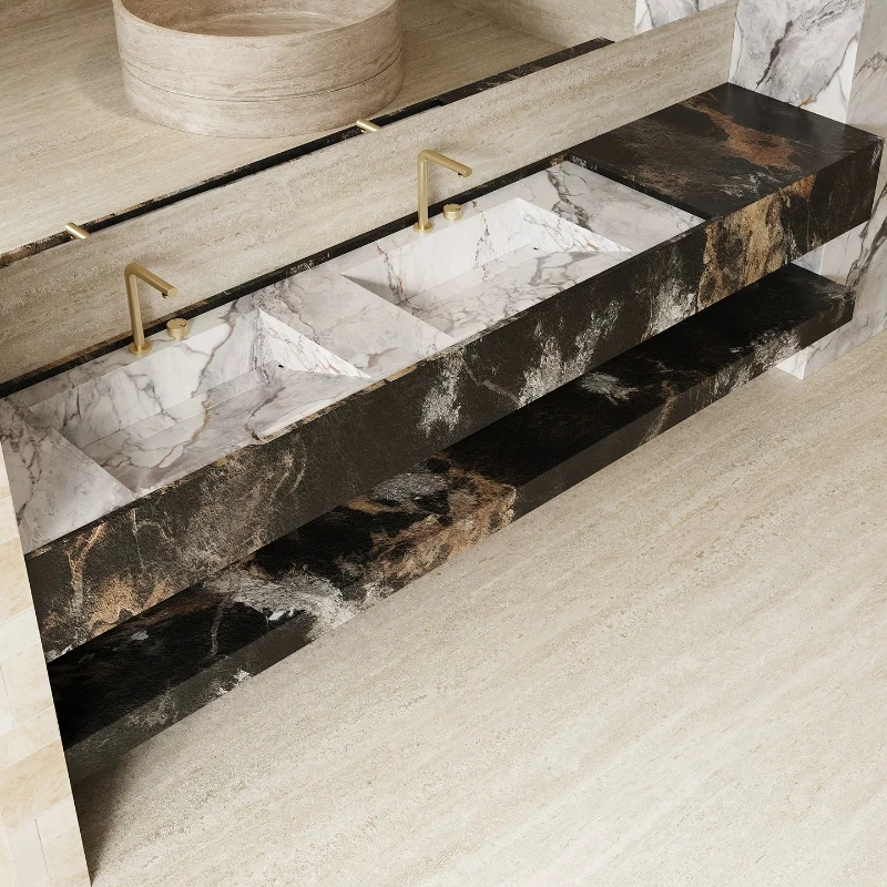 

Hotel light luxury high-end rock slab hand washing face washing table single double basin bathroom cabinet integrated