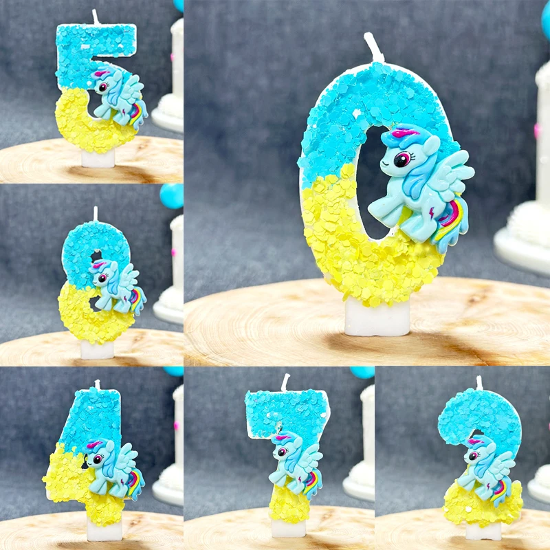 

Милые мультяшные свечи «Мой маленький пони» синие, цифры 0-9, аниме-свечи для детей, тематические свечи для вечеринок, подарки для детского праздника
