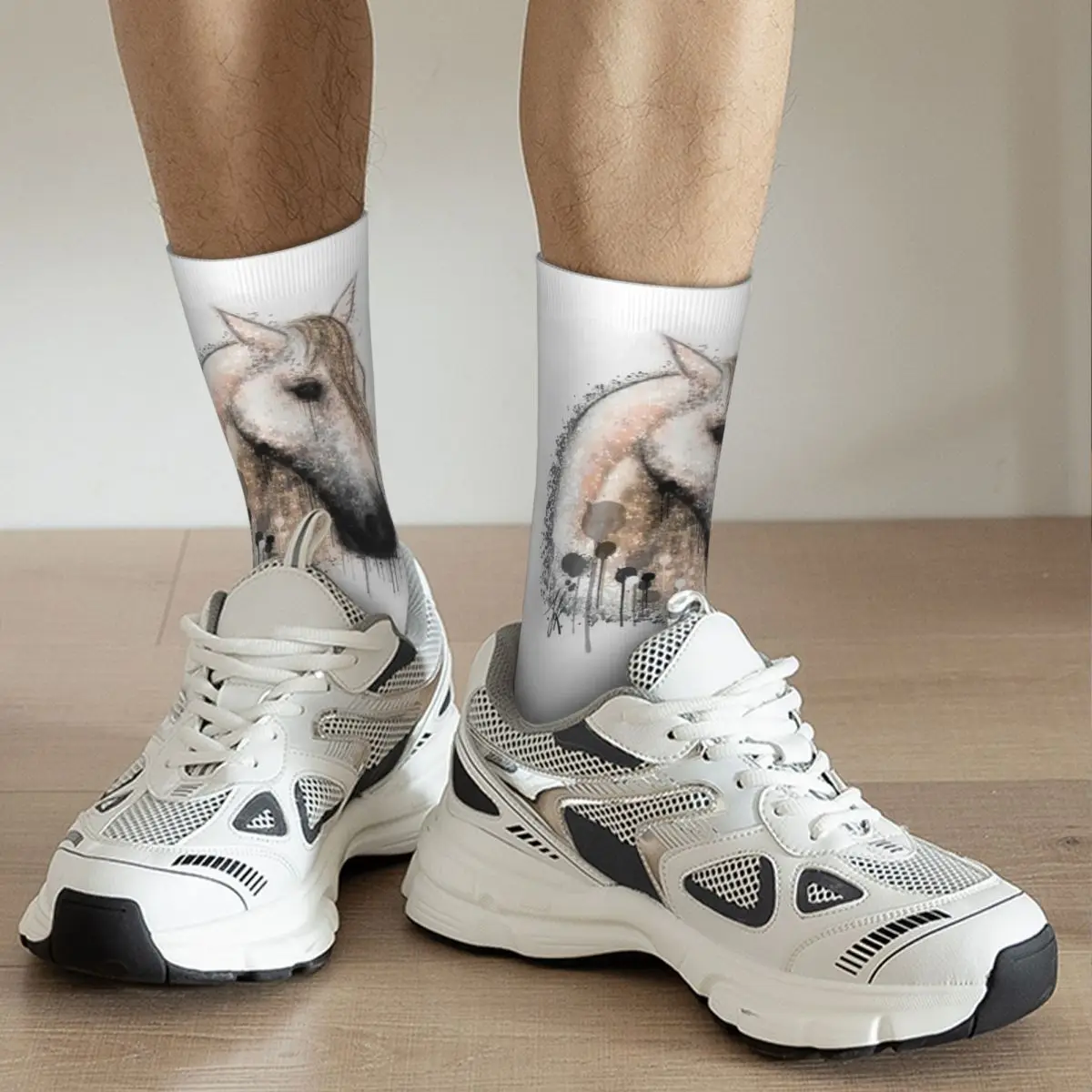 馬の肖像画、HG グレーソックス原宿吸汗性ストッキングオールシーズンロングソックスアクセサリー男性用女性用ギフト