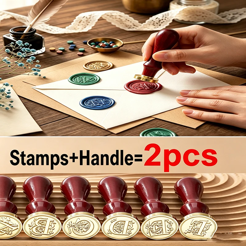 2 Stück/Set Vintage Stempel Retro 26 Buchstaben Wachssiegel-Stempel Scrapbooking Wachssiegel Bastelbedarf Einladung/Umschlag Geschenk HCZ106-SB