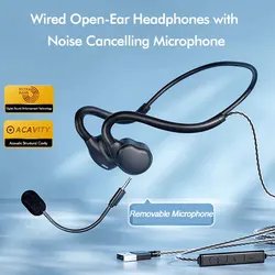 2024 New Open Ear Headphones with Mic Air Conduction Gaming Headset Boom Microphone Noise Canceling for Computer Laptop PC Skype