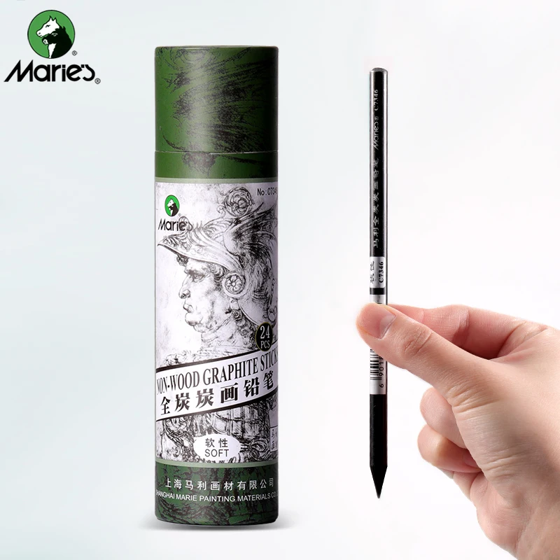 6pcs Maries Artist Charcoal Sticks Professional Manga Sketch Drawing Charcoal Pencil  Whole Lead Core Soft/Medium 2 Grades