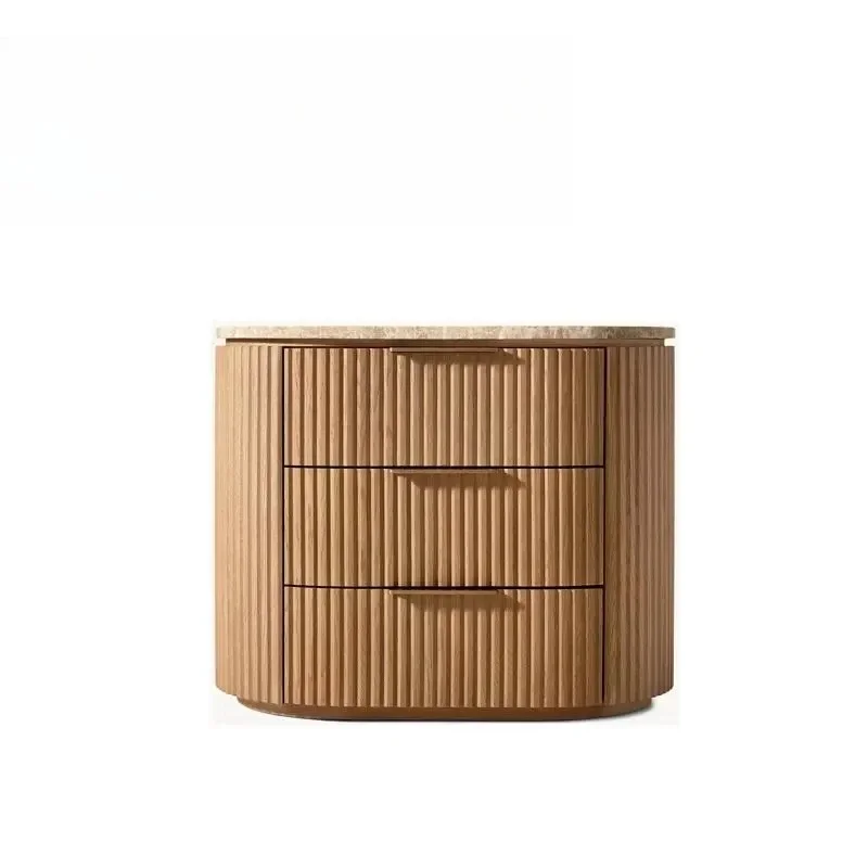 Home Modern Vintage 3 Drawer Chest Bedside Table Natural Oak Marble Top Bedside Table