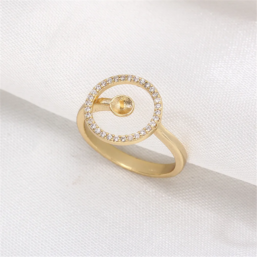 

Domestic 14k Gold Plated Geometric Zircon Pearl Ring Opening DIY Accessories Simple Fashion Women Wholesale Fit 7-9mm