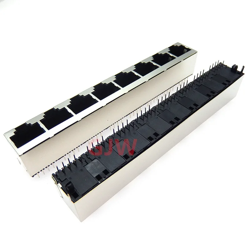 1Pcs 1*8 8Ports Shielding RJ45 8P8C Female Jack Connector without LED PCB Mount Network Internet Modular RJ45 52 8P8 1X8