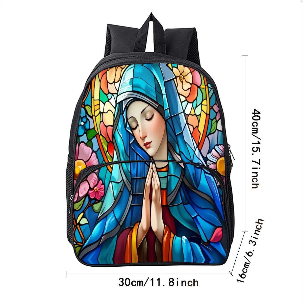 حقيبة ظهر مدرسية مطبوعة من مريم العذراء للبنين/الفتيات أفضل هدية مقاومة للماء ثلاثية الأبعاد حقيبة جيب أمامية مستديرة كرتونية للأطفال
