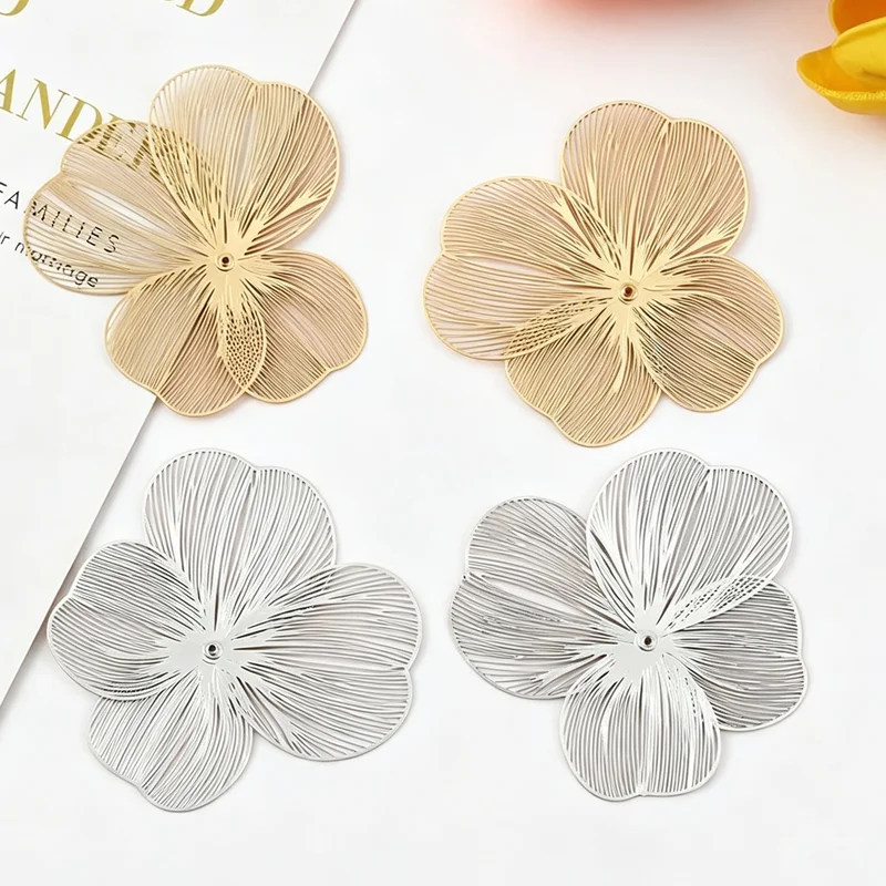 4pcs Hollow Flower Charms 50*50mm DIY Jewelry Making Supplies for Earrings Necklaces Hair Accessories