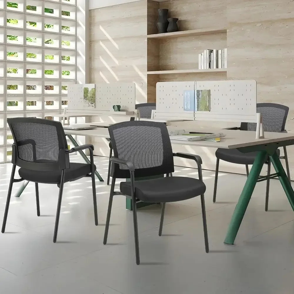 Mesh Back Stacking Chair with Ergonomic Support and Padded Seat, 4-Pack for Conference Rooms, Black