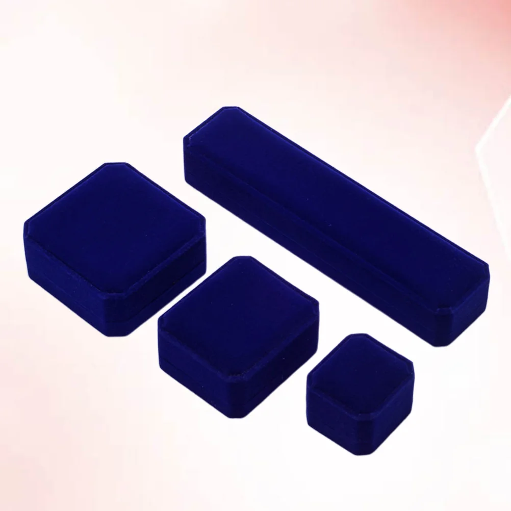 

4pcs Jewelry Box Set Blue Storage Case For Necklace Ring Bracelet Organizer Accessory Display Jewelery Case