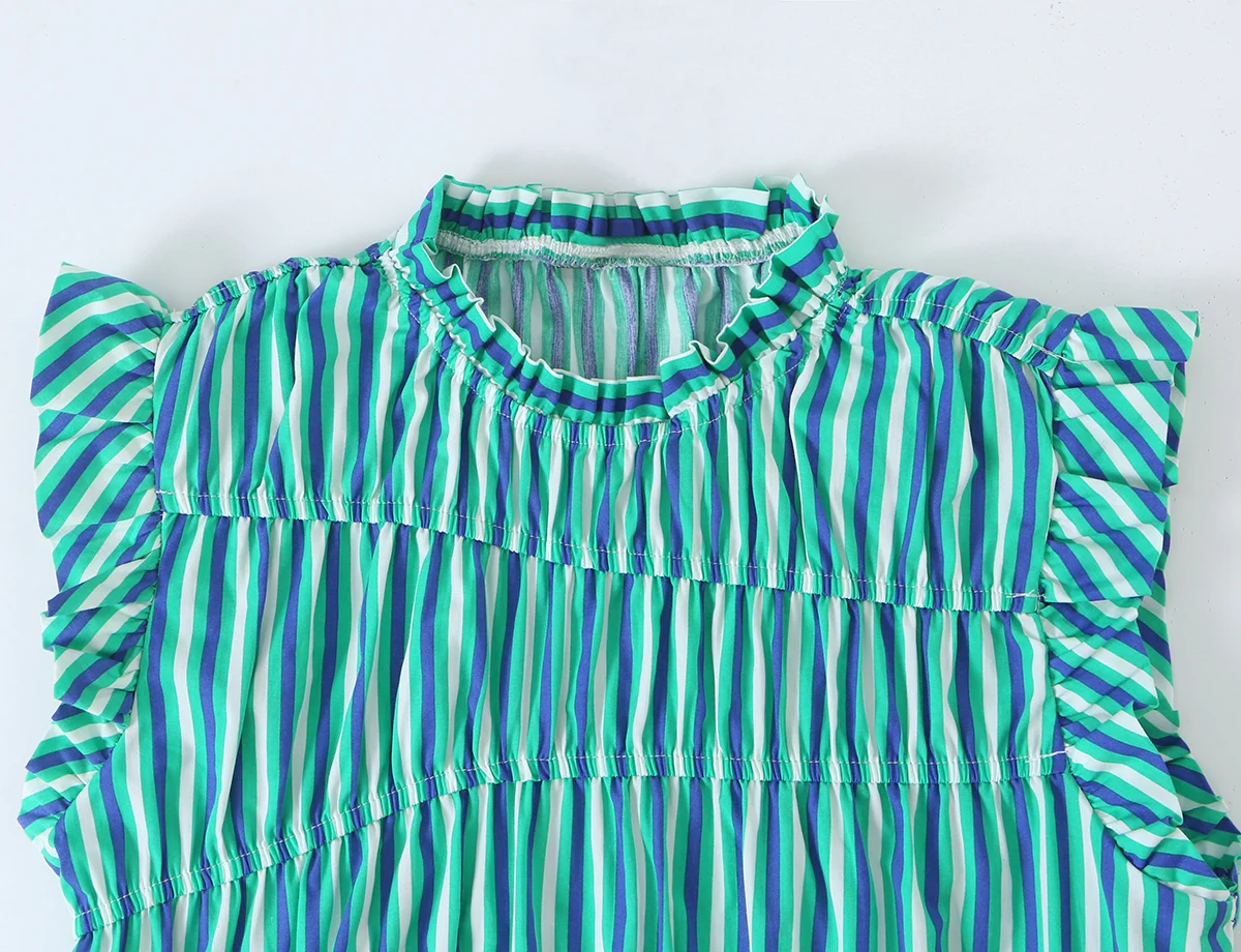 KONDALA Schicke Elegante Grün Gestreifte Strandmode 2026 Herbst Damen Tops Urlaub Y2K Plissierte Schnür-Modern-Streetwear Mujer Westen – Detail 12