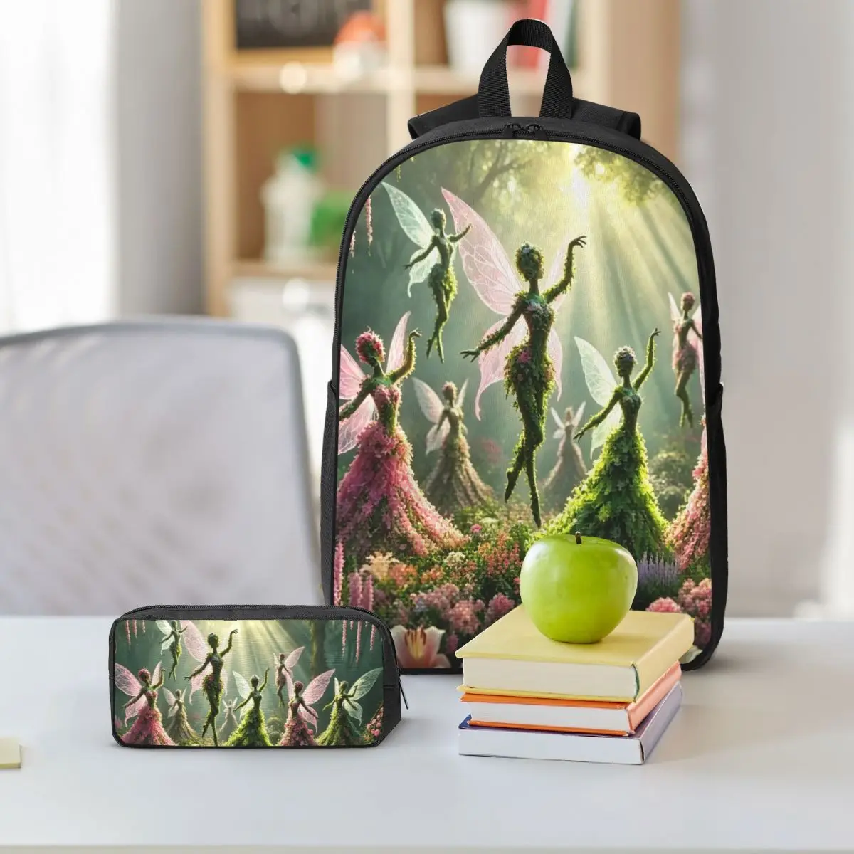 Flower Fairies Dancing Backpack Student BookBag School Bag Shoulder Bags 3ps Insulated Lunch Bag Pencil Case