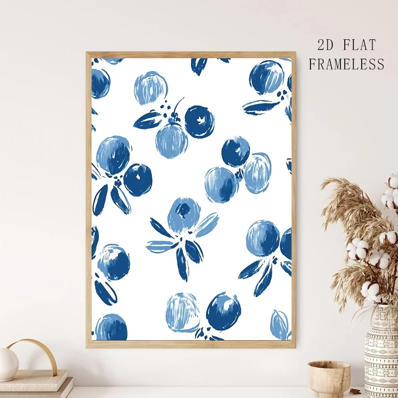 2027,1pc, Frameless, Multi-Size, Posters And Prints, Canvas Painting; Blueberry Watercolor Print Indigo Fruit Plant Art; Fun