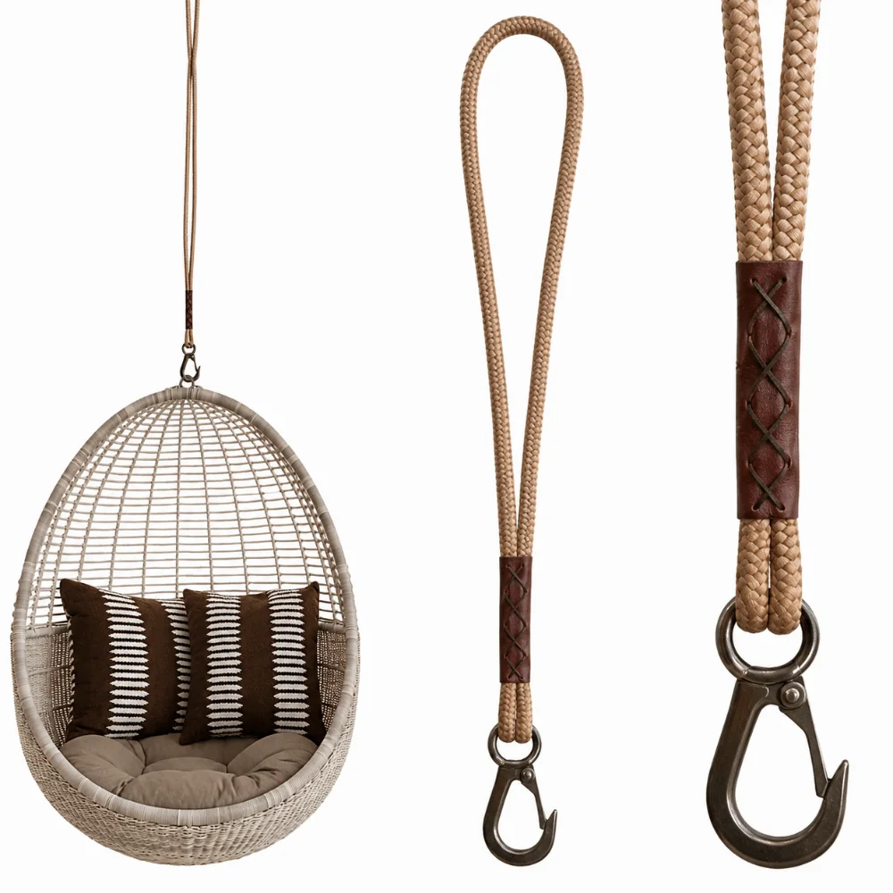 Heavy Duty Swing Suspension Rope 60/120cm Stainless Steel Hook Hammock Connection Rope Easy Installation Wear-resistant