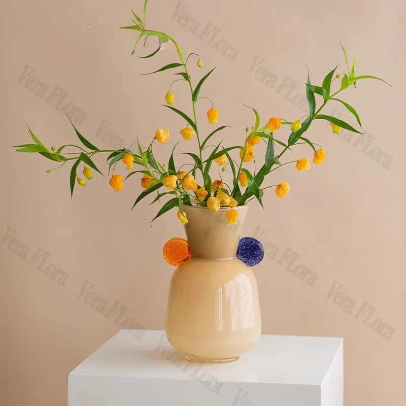 Medieval Minimalist Handmade Double Ear Vase Cute Glass Light Luxury High-end Home Floral Decoration Vase