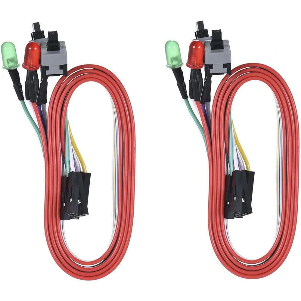 2Pcs Computer Case ATX Power on Off Reset Switch Cable with 2 LED Light Light Red Green ATX Case Front Bezel Wire,65cm