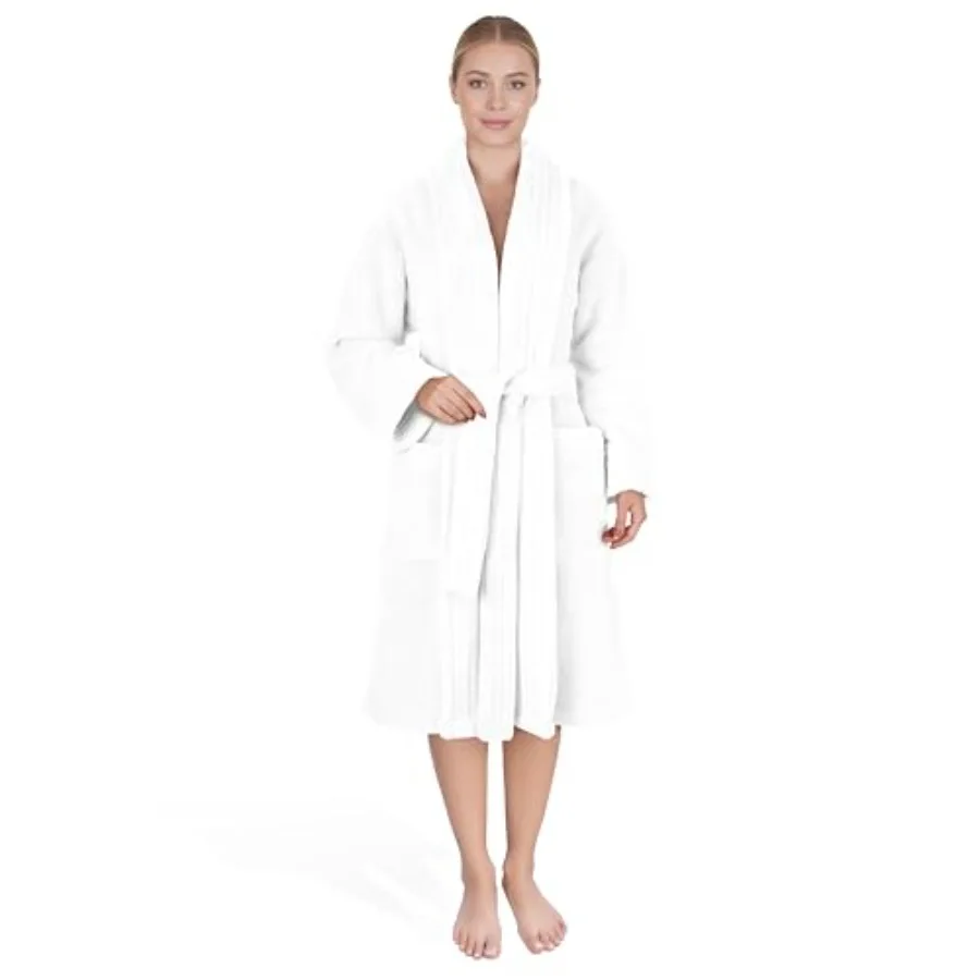 

American Soft Linen Womens Fleece Bathrobe Luxury Soft Plush Robe for Women Cozy Spa Quality Adult Bathroom Lounge Robe