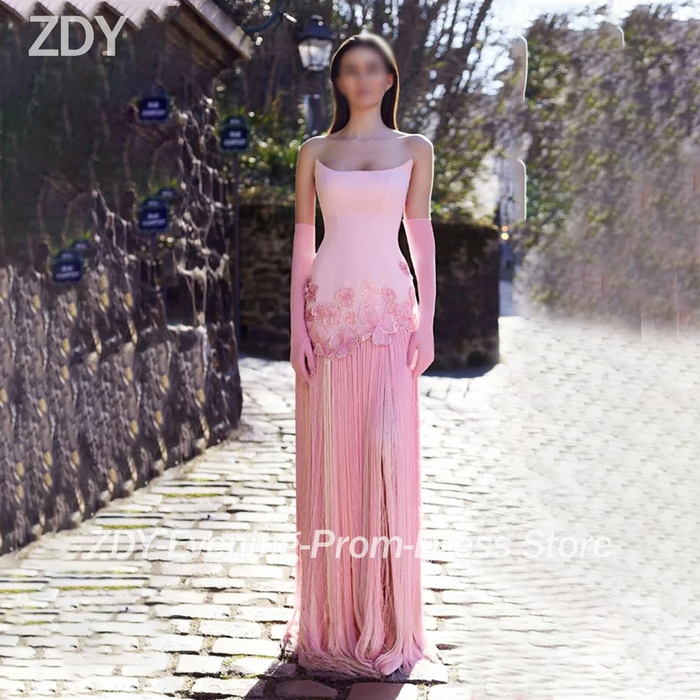 

Customized Pink Long Tassel Evening Dresses for Special Occasions Backless Floor-Length Straight Women Prom Party Dress 2025
