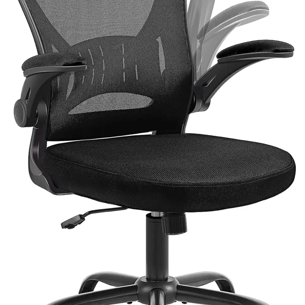 

Сетчатое офисное кресло, эргономичные настольные стулья для домашнего офиса с откидными подлокотниками и поясничной опорой, регулируемая по высоте, черный