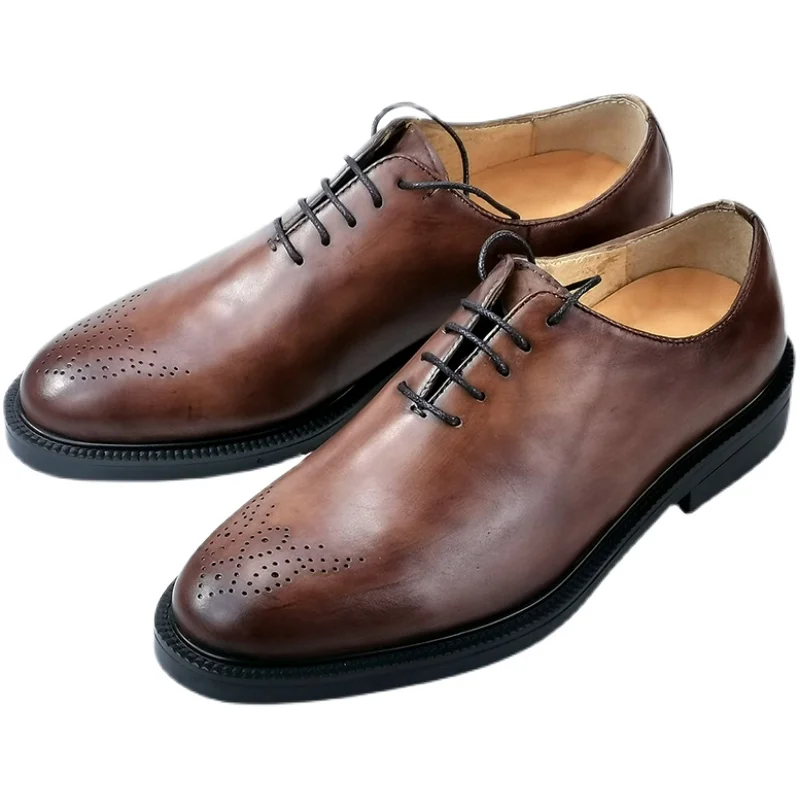 

Новые деловые кожаные туфли в стиле ретро, мужские коричневые мужские туфли-оксфорды из натуральной кожи с резной отделкой, свадебные модельные туфли, мужские туфли-оксфорды