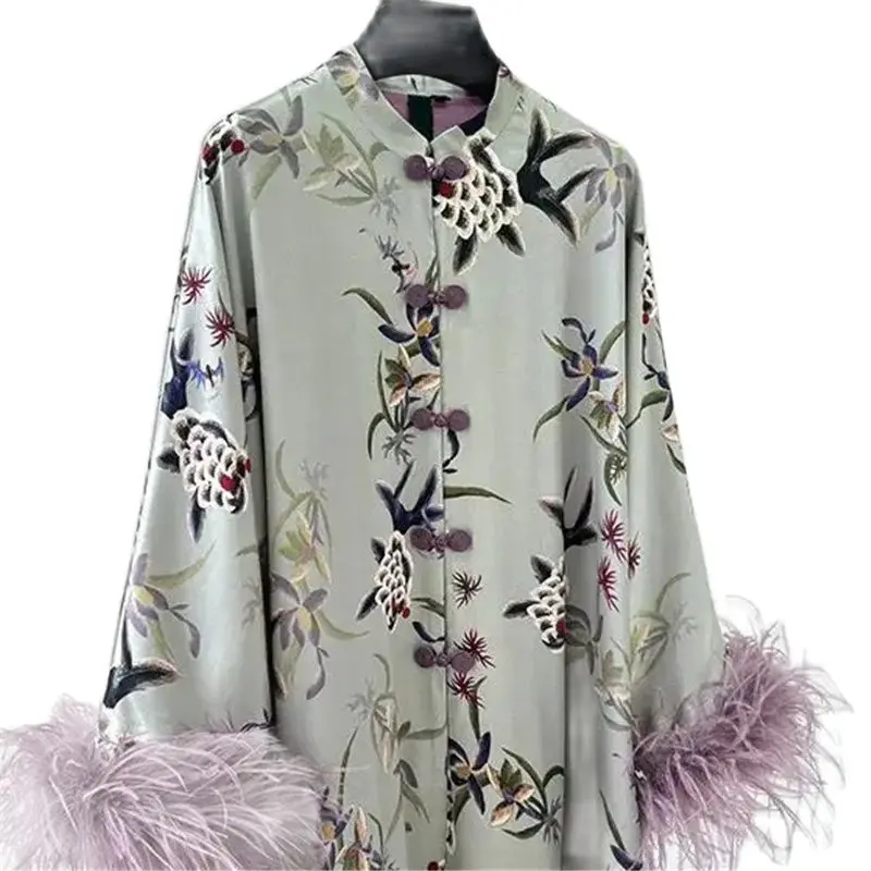 Spring Autumn New Chinese Style Coat Women 2024New Fashion Loose Casual Tops Plume Jacket Button Printing Sunscreen Shirt Female