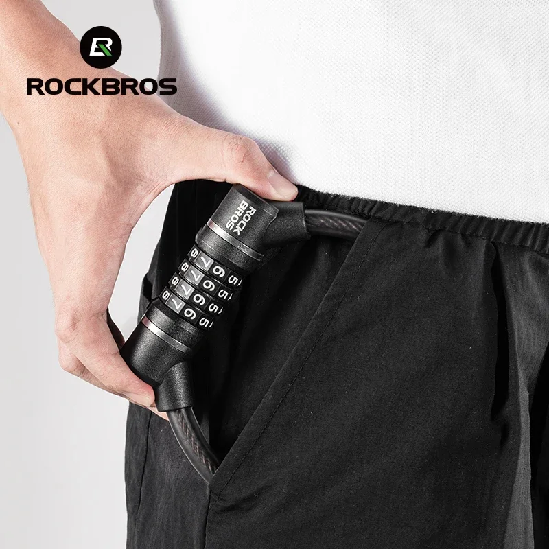 ROCKBROS Portable Bicycle Lock Ultra-Light Steel Cable Bike Lock 4-Digit Password PVC Waterproof  Steel Password Lock MTB Road