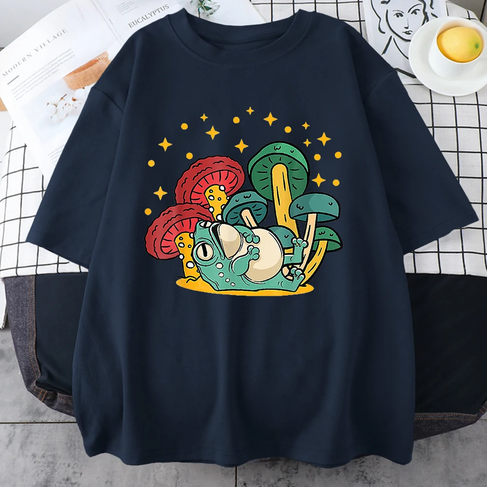 Cottagecore Aesthetic Mushroom Frog Goblincore Clothing Street Cotton Sportswears Summer Fashion T-Shirts Oversize Mens T Shirts