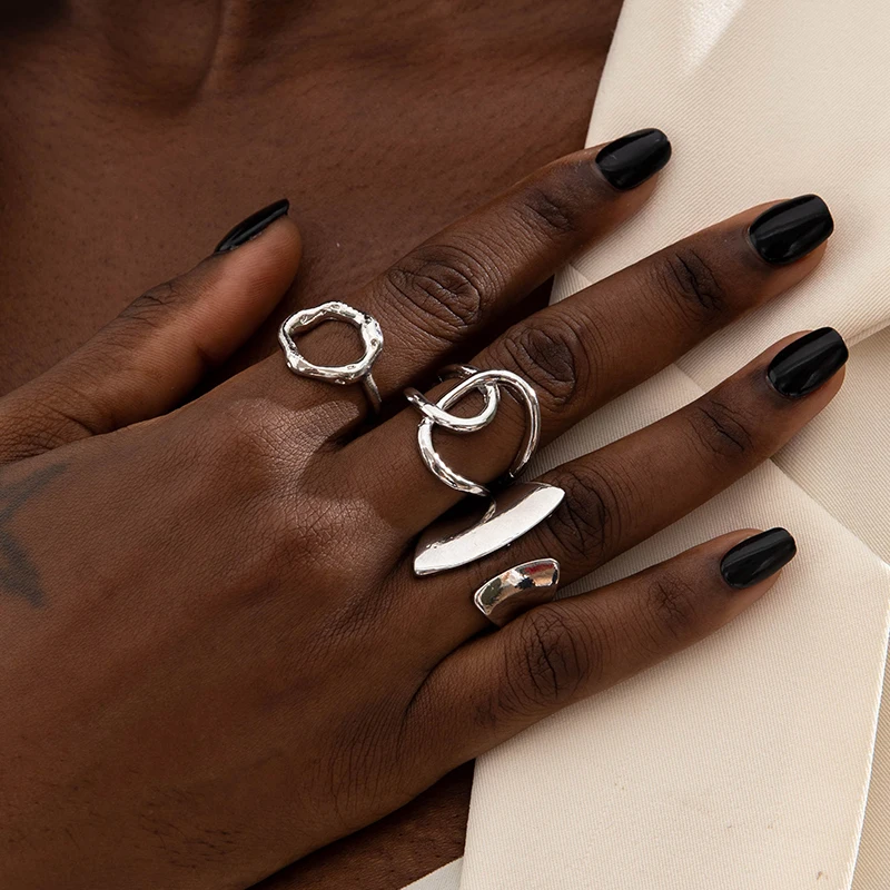 Tocona 2024 New Trendy Geometric Gold Silver Colour Set Rings for Women Adjustable Finger Ring Party Wedding Jewelry Accessories