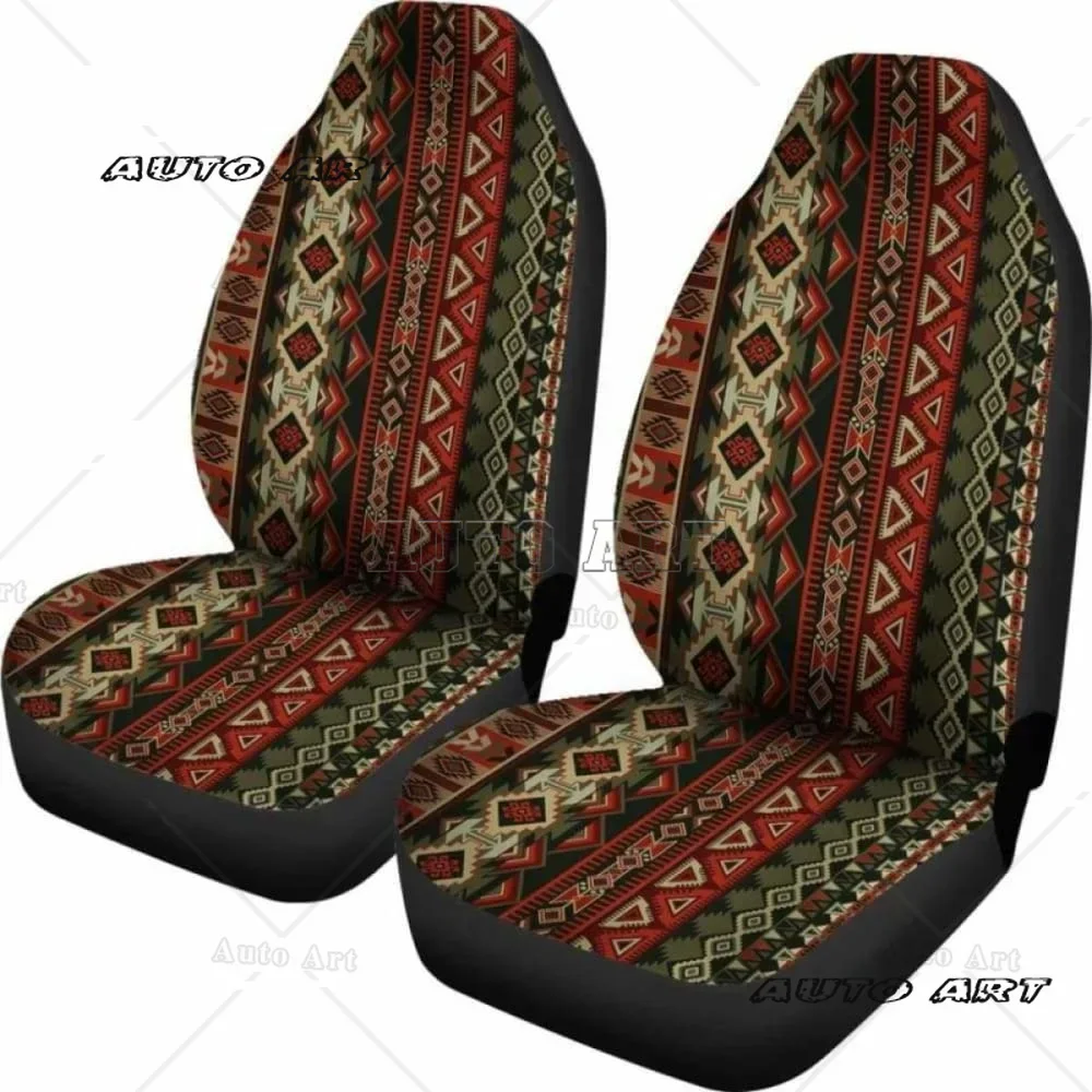 Czerwono-brązowe pokrowce na fotele samochodowe Boho Aztec, zestaw 2-częściowych uniwersalnych pokrowców ochronnych na przednie fotele — zdjęcie 3