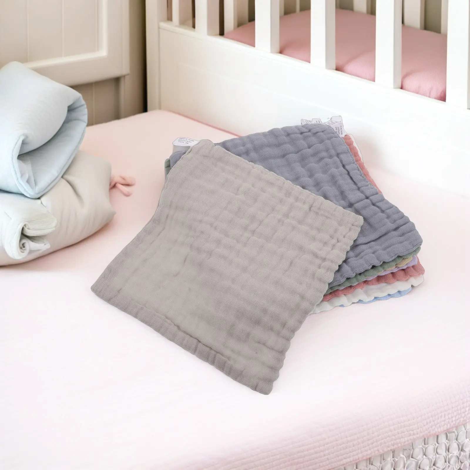 8Pcs Ultra Soft 6-Layer Cotton Muslin Baby Burp Cloths Absorbent Dribble Bibs for Newborn Feeding Teething Drool Face Towel