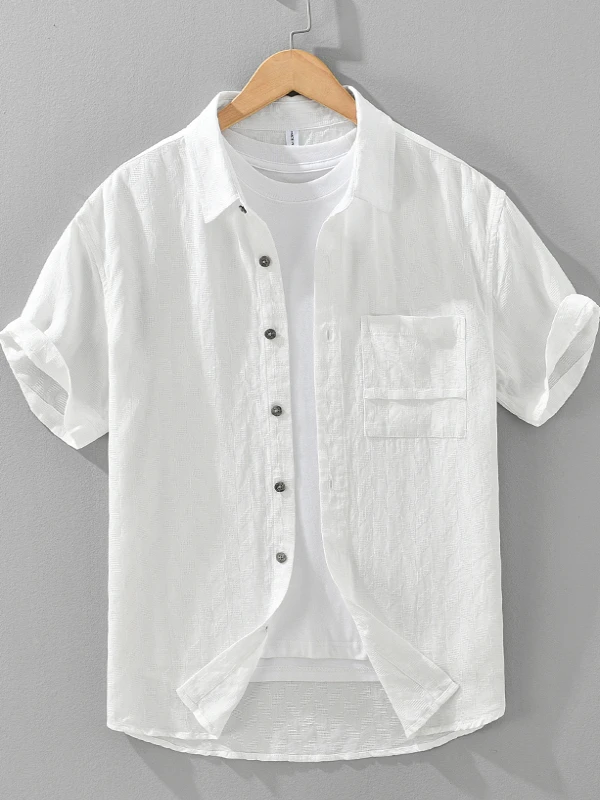 

Мужская летняя рубашка Slim Fit в японском стиле, тонкая, с коротким рукавом, повседневная, свободного кроя, из хлопка, с охлаждающим эффектом, стандартной длины, на пуговицах